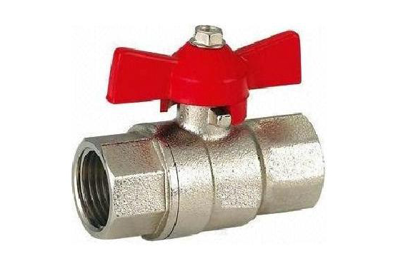 Brass full bore quarter turn ball valve Red T handle, female ends, PN25